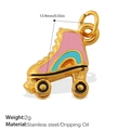 Rainbow roller skate pendant in stainless steel with colorful enamel finish - Roller Skate Gold (PJ1132PBOG)