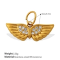 Gold finish stainless steel wing pendant with sparkling crystals, 1.8g weight charm - Rhinestone Embellished Wing Style (PJ1068WEG)