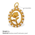 Oval gold stainless steel pendant with rose relief and freshwater pearl border - Freshwater Pearl Rose Oval Plaque (PJ1069WEG)