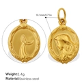 Golden stainless steel oval coin pendant with mermaid relief and vintage style - Vintage Mermaid Portrait Pendant (PJ1118G)