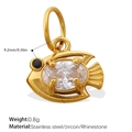 Golden stainless steel fish pendant with clear oval zircon and black rhinestone eye - Zirconia Fish Pendant (PJ1121WEG)