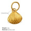 Golden stainless steel seashell charm with detailed stripes and ring for DIY jewelry - Striped Shell Style (PJ1122G)