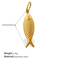 Polished gold stainless steel fish pendant charm with scale texture for DIY jewelry - Grid Fish Style (PJ652G)