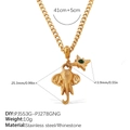 Gold stainless steel necklace with elephant head and green rhinestone star charm - Elephant Head & Star Pendant (XL583G4.8MM-PJ553G-PJ278GNG)
