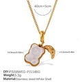 18K gold plated stainless steel necklace with bear pearl and crescent horn charms - Mother-of-Pearl Bear & Crescent Moon (XL571G1.5MM-PJ558WEG-PJ2396G)