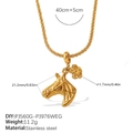 18K gold plated stainless steel rope chain necklace with horse head and flower pendants - Horse Head & Flower (XL581G2.4MM-PJ560G-PJ976WEG)