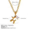 Gold stainless steel link chain necklace with balloon dog pendant and clear zircon stone - Balloon Dog & Rectangle Stone (XL594G3.9MM-PJ138G-PJ466WEG)