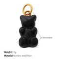 Black resin bear pendant with gold ring, 21.6mm height, stainless steel charm for jewelry - Black