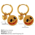 Gouden roestvrijstalen oorringen met duivelshart en schedelhangers voor Halloween - Schedel Glimlach Stijl (PJ17G-PJ181G)