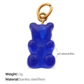 Translucent blue resin bear charm with golden stainless steel loop, 21.6mm height - Blue