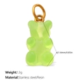 Translucent emerald green resin bear pendant with gold-plated stainless steel ring - Green