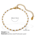 Golden stainless steel bead bracelet with white freshwater pearls and lobster clasp - Basic Pearl Beaded Style (SL115WEG)