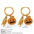 Gouden roestvrijstalen oorbellen met oranje pompoen en handbedeltjes voor Halloween - Pompoen En Gebaar Stijl (PJ23G-PJ718G)