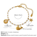 Golden dolphin and pearl charm bracelet with stainless steel beads and crystals - Shell Whale And Gem Star Style (SL115WEG2)