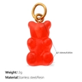 Vibrant red resin gummy bear pendant with golden stainless steel ring accessory - Red (PJ1174ORG)