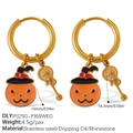 18K vergulde roestvrijstalen oorringen met pompoen en gitaar bedeltjes voor Halloween - Pompoen En Gitaar Stijl (PJ25G-PJ68WEG)