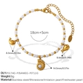 Elegant stainless steel freshwater pearl bracelet with gold sea animal charms - Whale Fish And Conch Style (SL115WEG3)