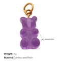 Translucent purple resin bear pendant with gold stainless steel ring 21.6mm height - Purple (PJ1174PEG)
