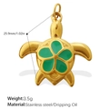 Golden stainless steel turtle pendant with green floral oil drip design and 25.9mm size - Enamel Flower Turtle Style (PJ654G(1))