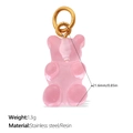 Pink translucent resin gummy bear pendant with golden stainless steel loop 21.6mm - Pink (PJ1174PKG)