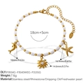 18K gold plated dolphin bracelet with freshwater pearls and starfish charms - Dolphin Sun And Starfish Style (SL115WEG7)
