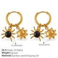Gouden roestvrijstalen oorringen met zwarte druppelolie spin en zon hangers - Spin En Zon Stijl (PJ34G-PJ759GS)