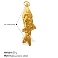 Gold stainless steel fish pendant with scale details, 36.7mm size and 5.5g weight - Large Fish Style (PJ683GL(1))