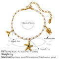 Gold stainless steel starfish and pearl charm bracelet with green rhinestones - Fish Tail Starfish And Turtle Style (SL115WEG9)