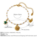 18K gold plated ocean charm bracelet with freshwater pearls and turtle sea animal pendants - Turtle Shell And Whale Style (SL115WEG10)
