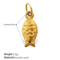 Polished golden fish pendant in stainless steel with wave texture and size data - Textured Fish Style (PJ720G(1))