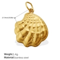 Golden shell charm in stainless steel with 21.9mm height and 1.4g weight specifications - Striped Scallop Style (PJ655G(1))