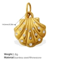 Golden stainless steel seashell pendant featuring white rhinestones for DIY jewelry making - Rhinestone Scallop Style (PJ963WEG(1))