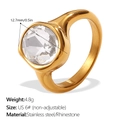 Goldener Edelstahlring mit Doppelwassertropfen-Design und 12,7mm klarem Rheinkiesel - US 6# / Rund Gold (JZ153G6)