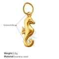 Polished golden stainless steel seahorse pendant 16.6mm charm with closed loop - Shiny Sea Horse Style (PJ647G)