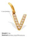 Gold plated stainless steel letter V pendant with sparkling rhinestone inlay - Rhinestone Letter V Style (PJ1146WEGV)