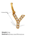 Polished 18K gold plated stainless steel letter Y pendant with white rhinestones - Rhinestone Letter Y Style (PJ1146WEGY)