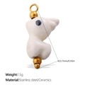 Cute white ceramic rabbit charm pendant with stainless steel fittings, 23.7mm height - White Rabbit Style (PJ1176WEG)