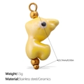 Cute yellow ceramic animal charm with stainless steel beads for DIY jewelry and phone straps - Yellow Fun Style (PJ1176YWG)