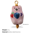Handmade pink ceramic bear charm with multicolored glaze spots and gold stainless steel ring - Pink Spotted Bear Style (PJ1181CRG)
