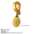 Golden stainless steel lemon fruit pendant with yellow oil drip and green leaf detail - Yellow Lemon Style (PJ594CRGKL)