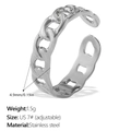Silver stainless steel twisted chain ring with adjustable open band for men and women - Adjustable Cuban Link Style (JZ123S7) / Silver
