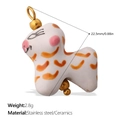 Cute ceramic cat charm with hand-painted orange spots and durable stainless steel ring - Cat Style (PJ1182CRG)