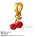 Creative cherry fruit bikini clasp charm in gold-tone stainless steel with red enamel - Red Cherry Green Leaf Style (PJ668RGGKL)