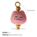 Pink ceramic lucky cat charm with stainless steel bead and gold-plated connector - Pink Lucky Cat Style (PJ1184PKG)