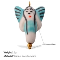 Hand-painted ceramic angel charm for DIY bracelets with gold ring and blue white finish - Angel Style (PJ1187CRG)