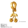 Gold cherry fruit bikini clasp charm in stainless steel with dimension and weight details - Golden Double Cherry Style (PJ964GLKL)