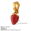 Red strawberry fruit charm pendant in dripping oil finish with gold stainless steel hook - Red Grained Strawberry Style (PJ1019RDGLKL)
