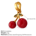 Charming red cherry pendant for bikini buckle with green rhinestones and golden clasp - Rhinestone Cherry Buckle Style (PJ1030RDGKL)