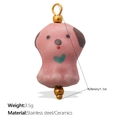 Handmade pink ceramic puppy charm with stainless steel ring for creative DIY crafts - Pink Puppy Style (PJ1190PKG)