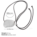 Adjustable black rope necklace with silver pebble pendant in polished stainless steel - Irregular Organic Style (MYL24S) / Silver